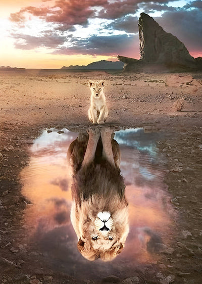 Lionceau Et Lion dans le Reflet Broderie Diamant