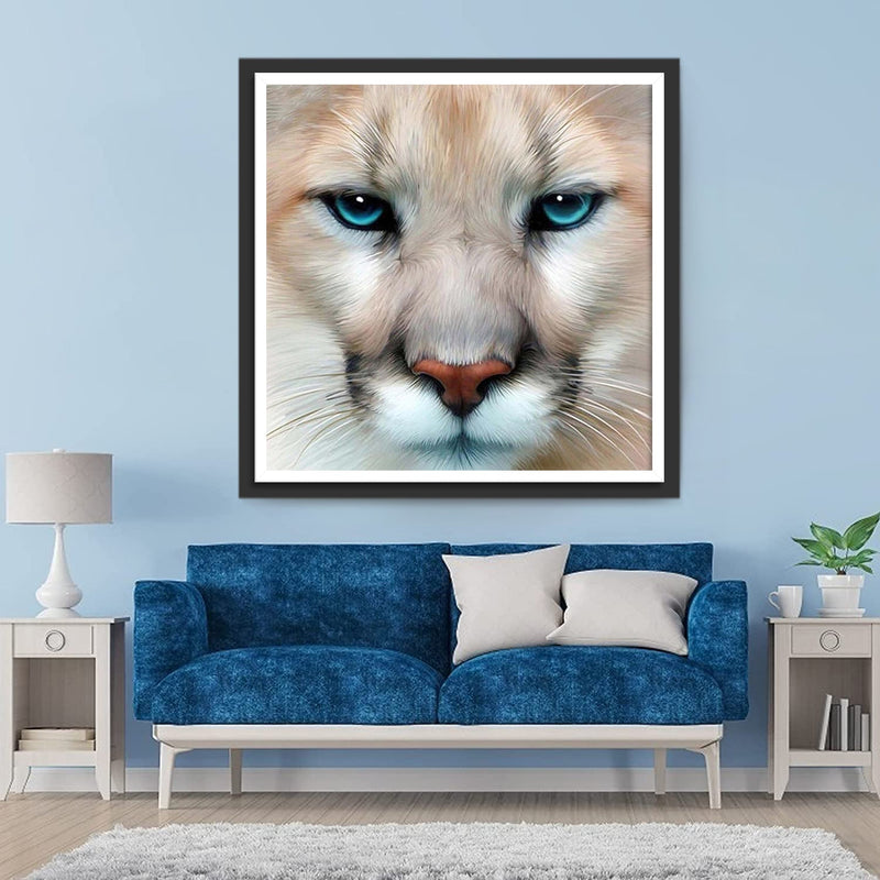 Lionne Dorée aux Yeux Bleus Broderie Diamant