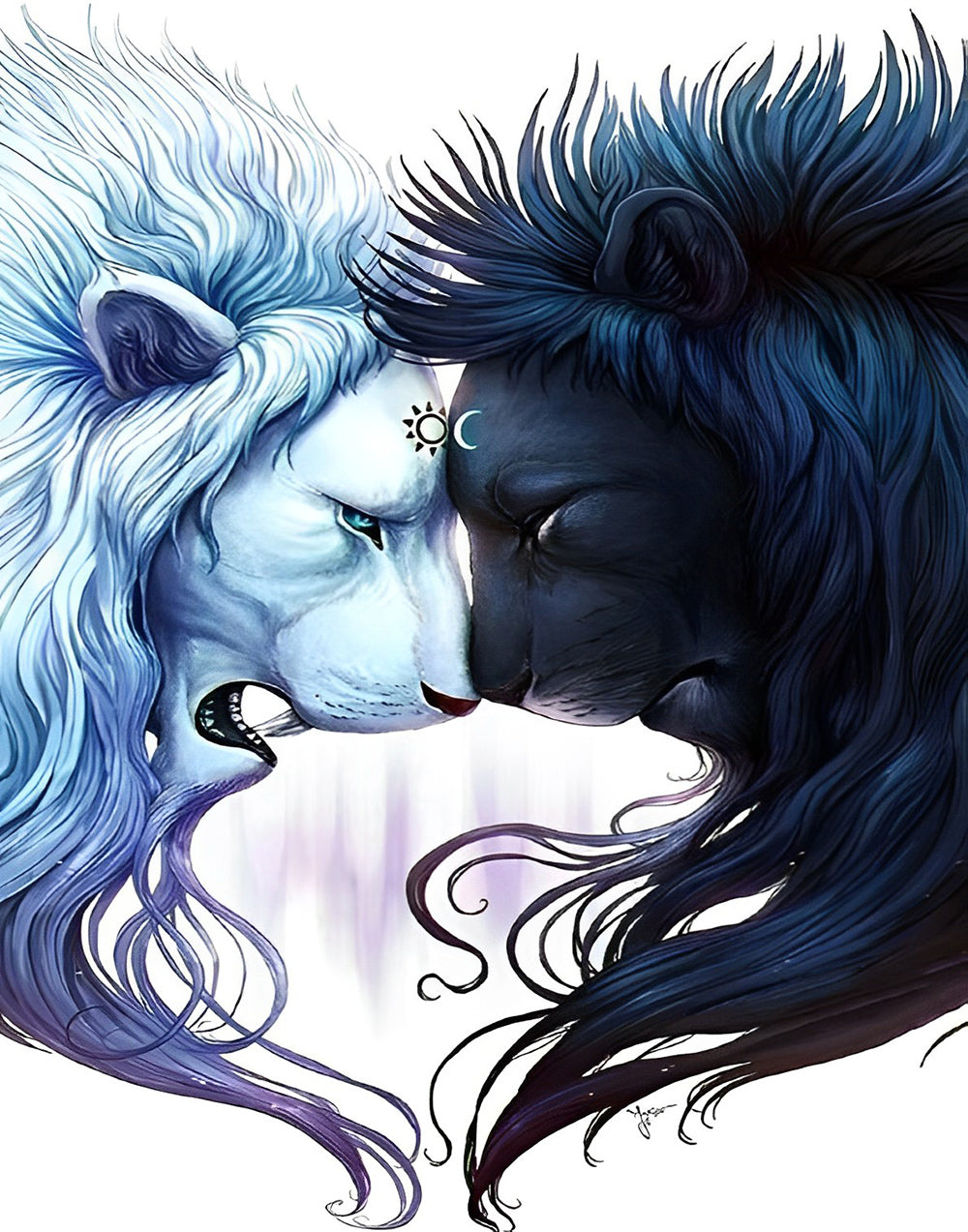 Lions Yin et Yang dans une Impasse Broderie Diamant