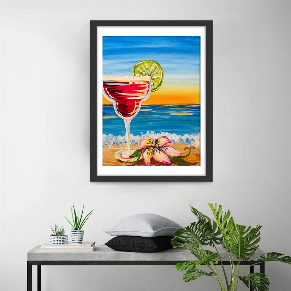 Lis et Cocktail sur la Plage Broderie Diamant