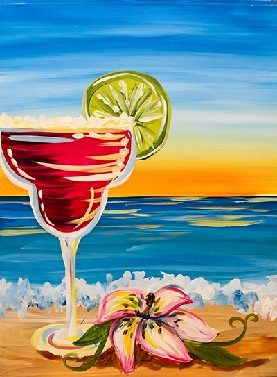 Lis et Cocktail sur la Plage Broderie Diamant