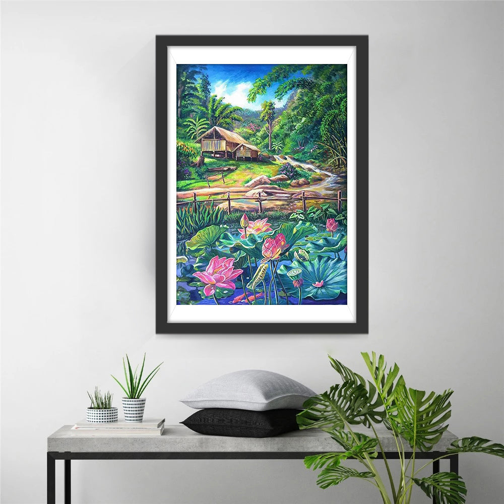 Lotus et Maison Broderie Diamant