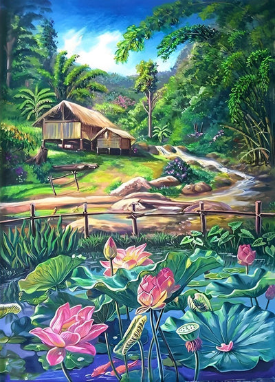Lotus et Maison Broderie Diamant