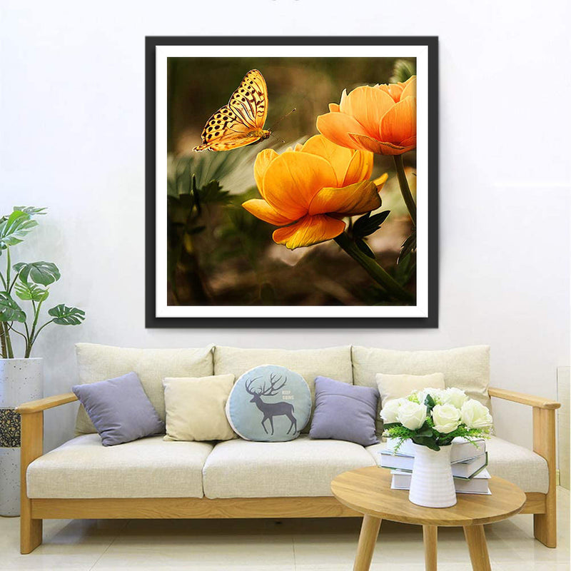 Lotus Oranges et Papillon Orange Broderie Diamant