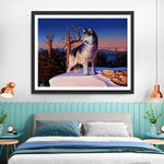 Loup à la Montagne Enneigée Broderie Diamant