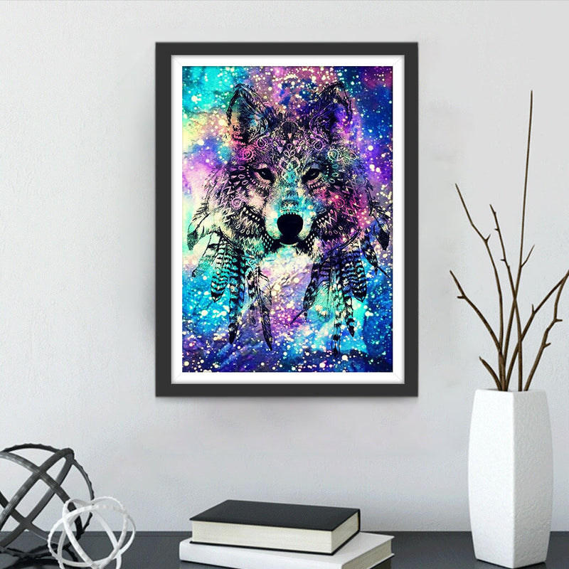 Loup avec Motifs Noirs Broderie Diamant