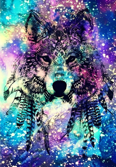 Loup avec Motifs Noirs Broderie Diamant