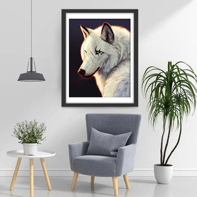 Loup Blanc avec des Cicatrices Broderie Diamant