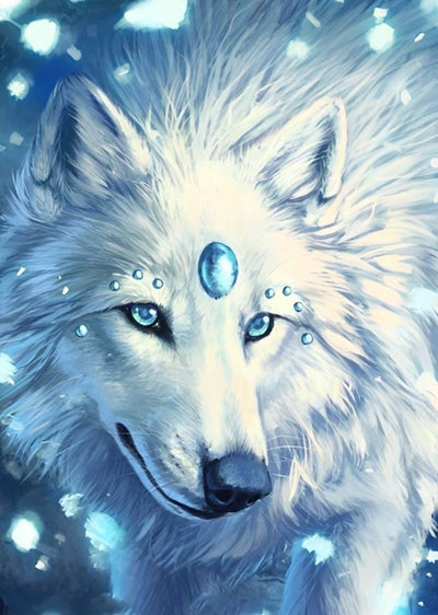 Loup Blanc avec Saphirs Broderie Diamant