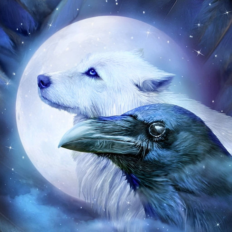 Loup Blanc et le Corbeau Broderie Diamant