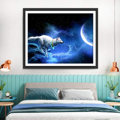 Loup Blanc et Lune Claire Animal Broderie Diamant