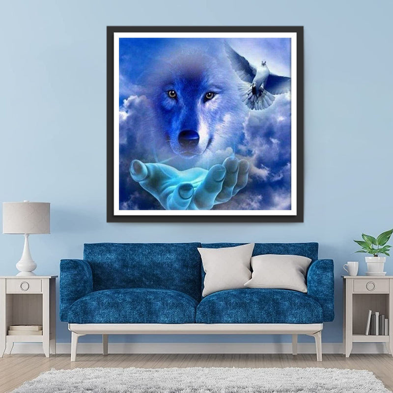 Loup Bleu et Pigeon Broderie Diamant