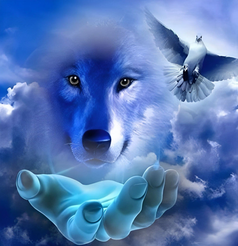 Loup Bleu et Pigeon Broderie Diamant