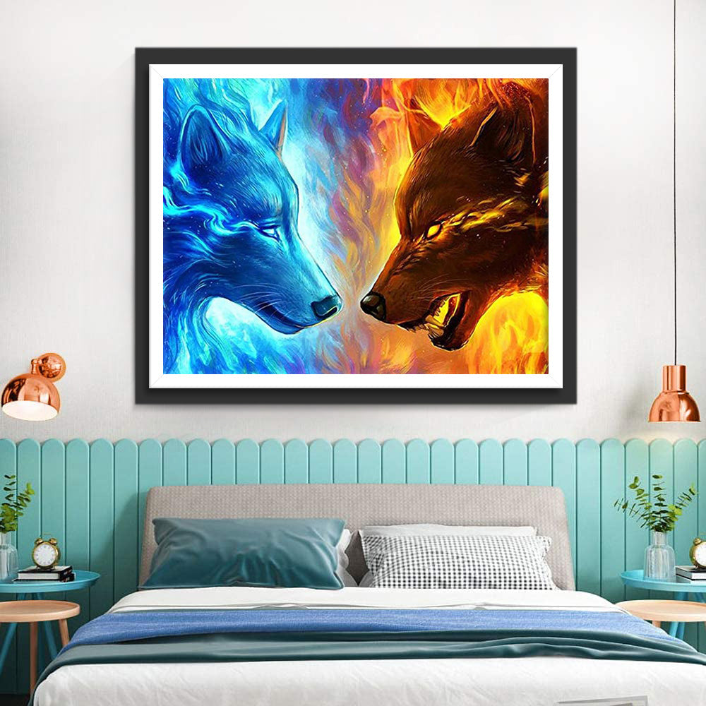 Loup de Glace et Loup de Feu Broderie Diamant