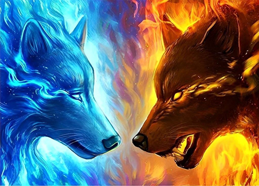 Loup de Glace et Loup de Feu Broderie Diamant
