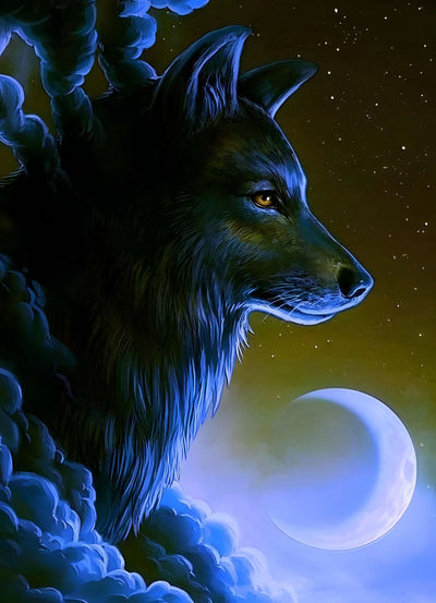 Loup de Lumière Bleue Broderie Diamant