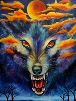 Loup en Colère et les Nuages Rouges Broderie Diamant