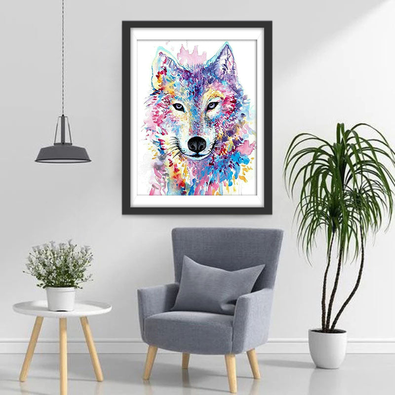 Loup en Couleurs Multiples de l'Aquarelle Broderie Diamant