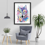 Loup en Couleurs Multiples de l'Aquarelle Broderie Diamant