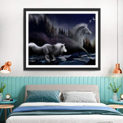 Loup et Cheval Blancs Broderie Diamant