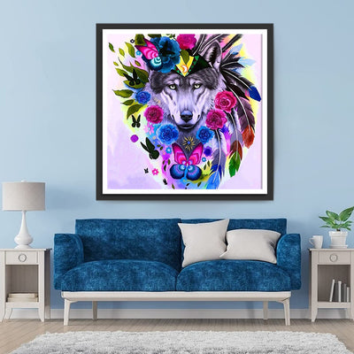 Loup et Couronne de Roses Broderie Diamant