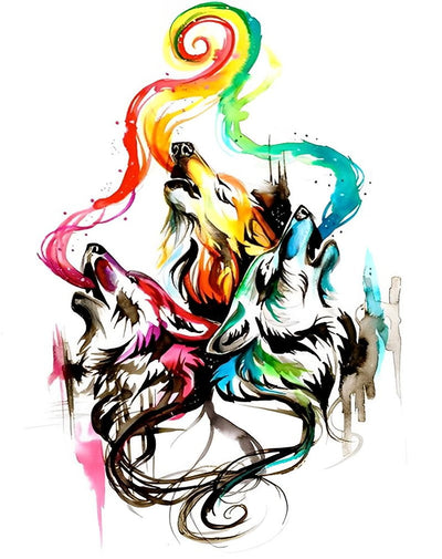 Loup et Fumée Colorée Broderie Diamant