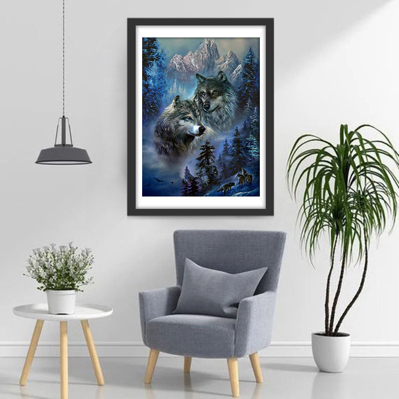Loup et Haute Montagne Broderie Diamant