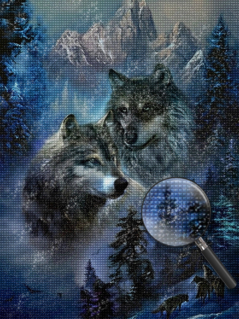 Loup et Haute Montagne Broderie Diamant