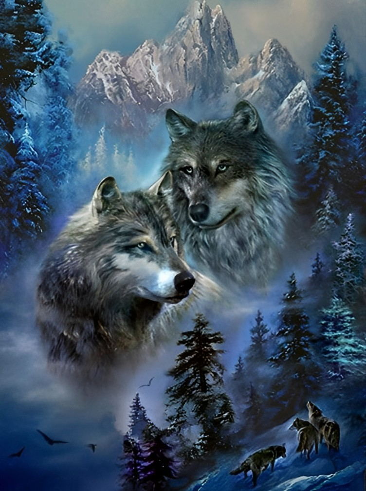 Loup et Haute Montagne Broderie Diamant