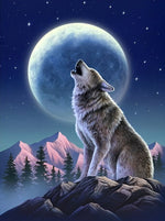 Loup et Lune Bleue Broderie Diamant