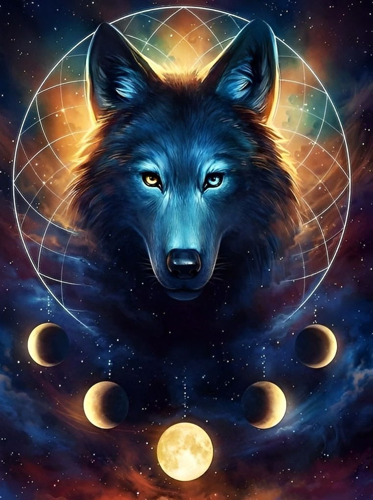 Loup et Lunes Broderie Diamant