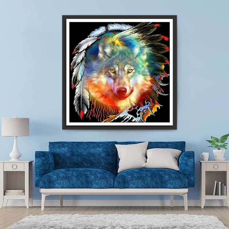 Loup et Plume Broderie Diamant