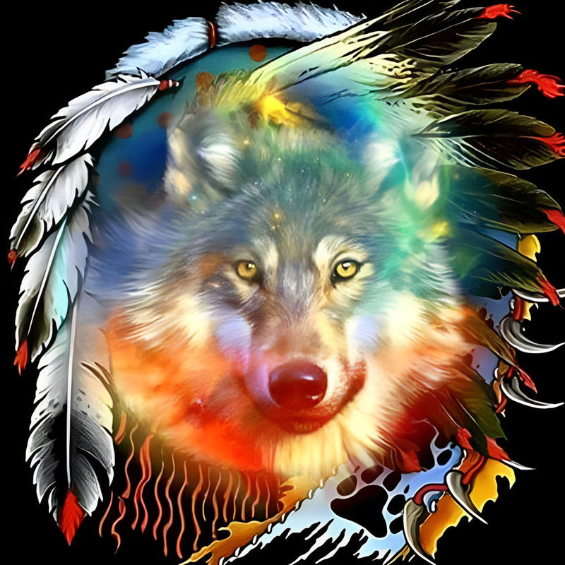 Loup et Plume Broderie Diamant