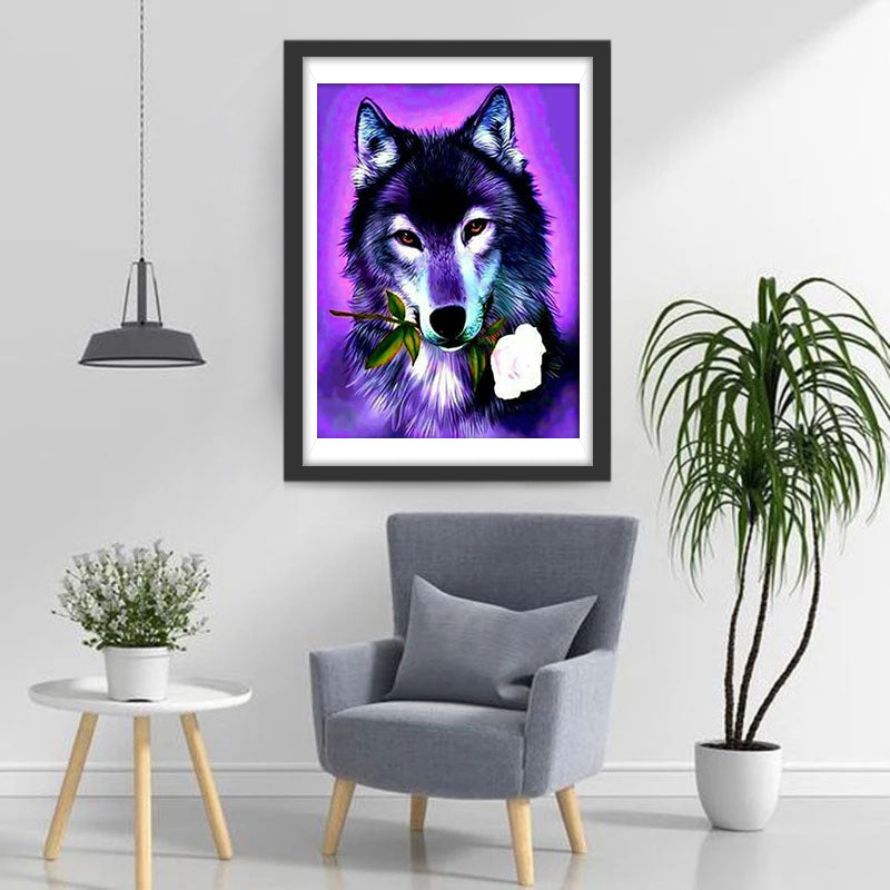 Loup et Rose Blanche Broderie Diamant