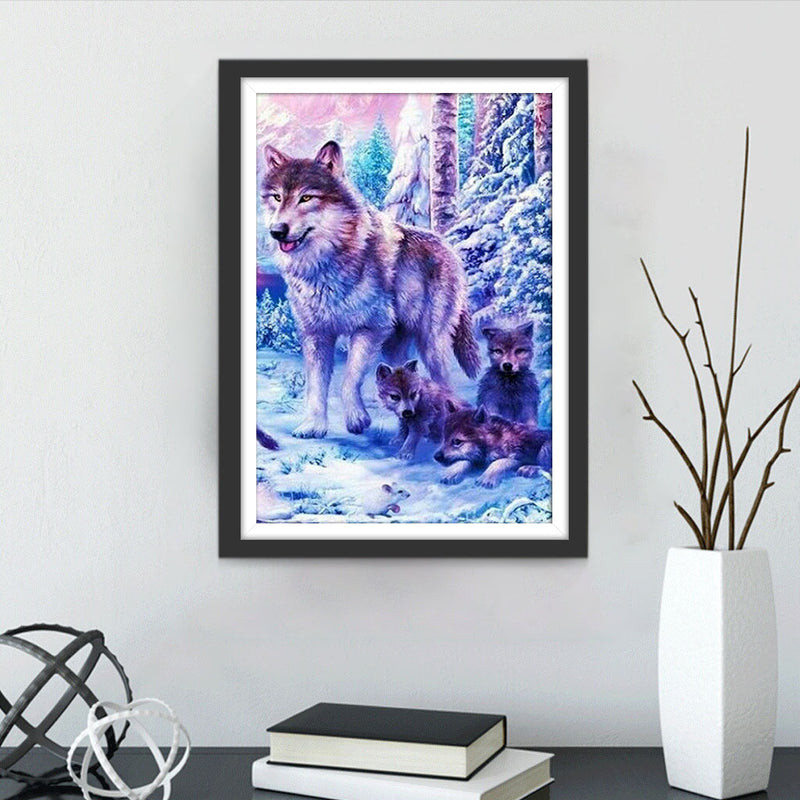 Loup et Ses Louveteaux Broderie Diamant