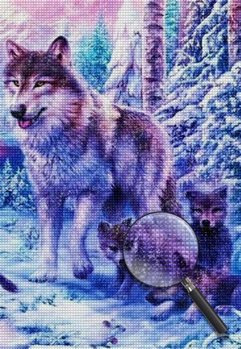 Loup et Ses Louveteaux Broderie Diamant