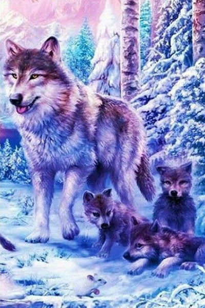 Loup et Ses Louveteaux Broderie Diamant