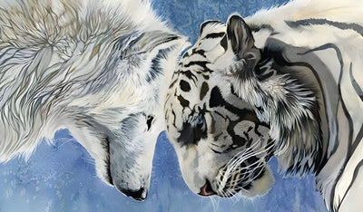 Loup et Tigre Blancs Broderie Diamant