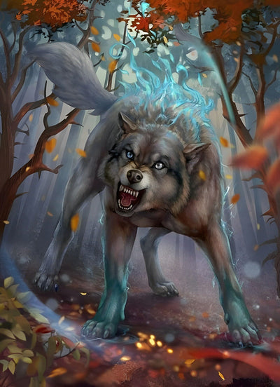 Loup Féroce dans la Forêt Broderie Diamant