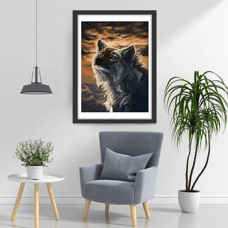 Loup Blanc avec des Cicatrices Broderie Diamant