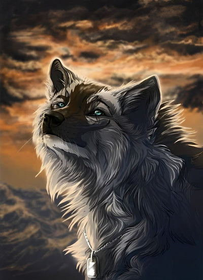 Loup Gris et Noir Broderie Diamant