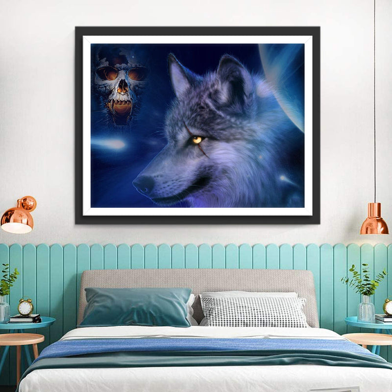 Loup Gris et Squelette Broderie Diamant
