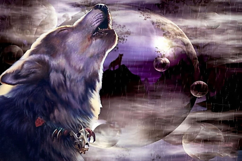 Loup Hurlant et Bulles Broderie Diamant
