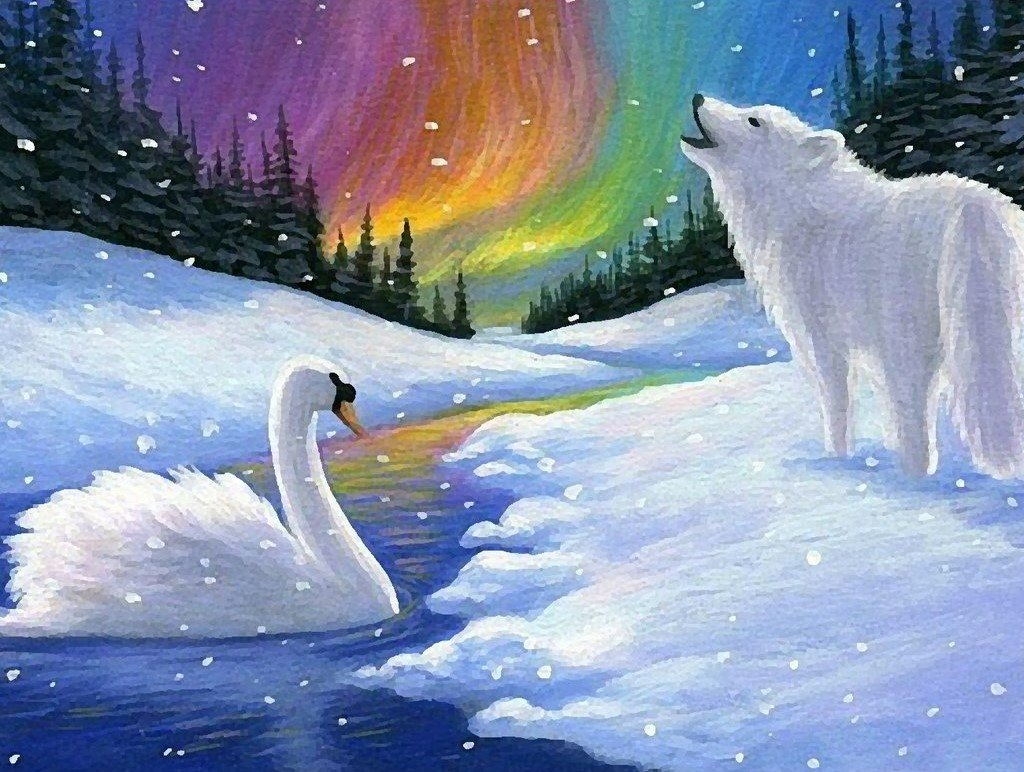 Loup Hurlant et Cygne Broderie Diamant