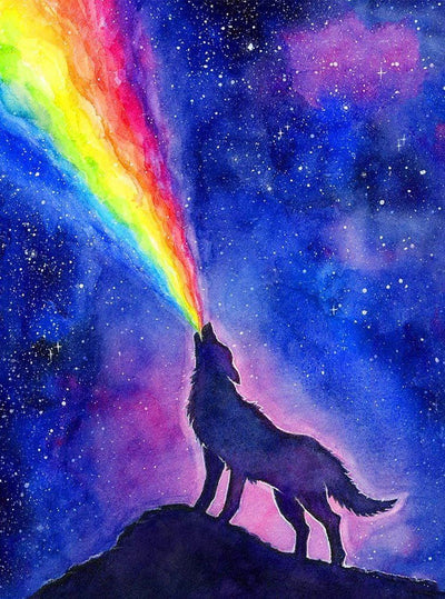 Loup Hurlant et l'Arc-en-Ciel Broderie Diamant