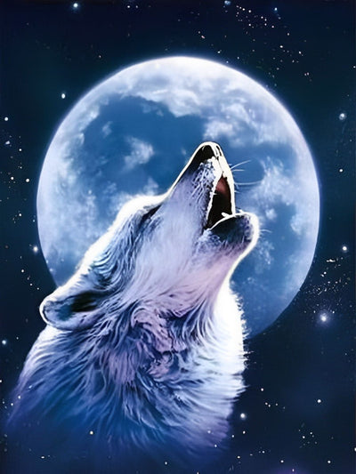 Loup Hurlant et Lune Enorme Broderie Diamant