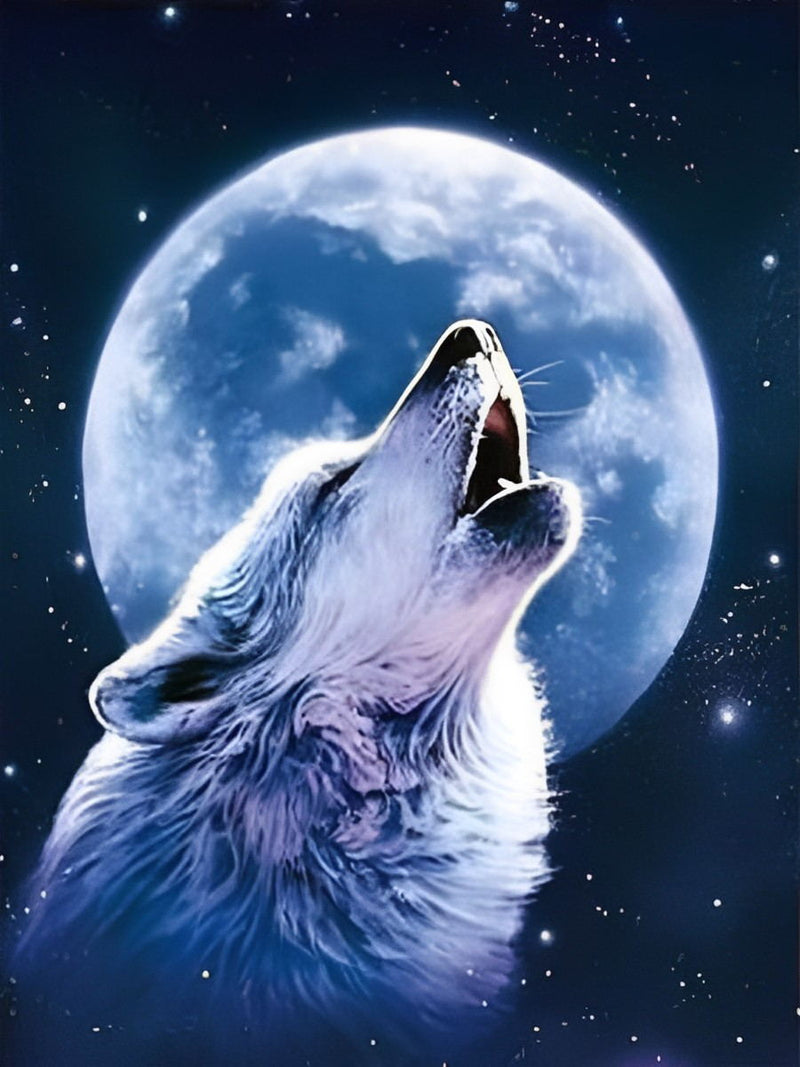Loup Hurlant et Lune Enorme Broderie Diamant