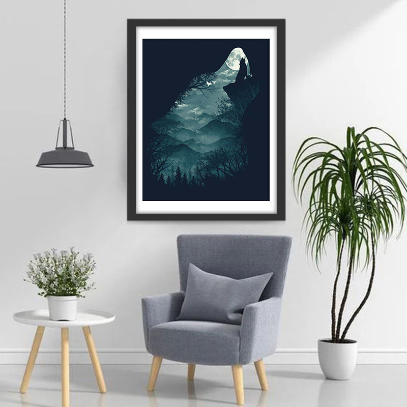 Loup Hurlant Vers la Lune Broderie Diamant