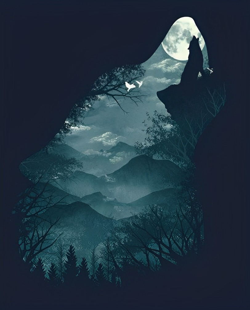 Loup Hurlant Vers la Lune Broderie Diamant