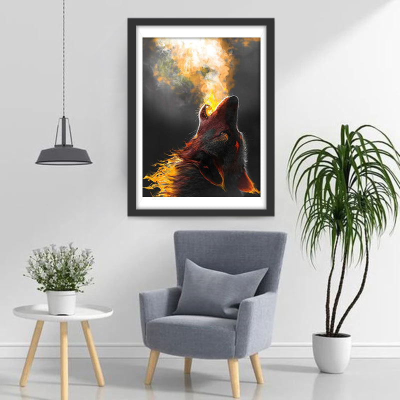 Loup Hurlant vers le Ciel Broderie Diamant